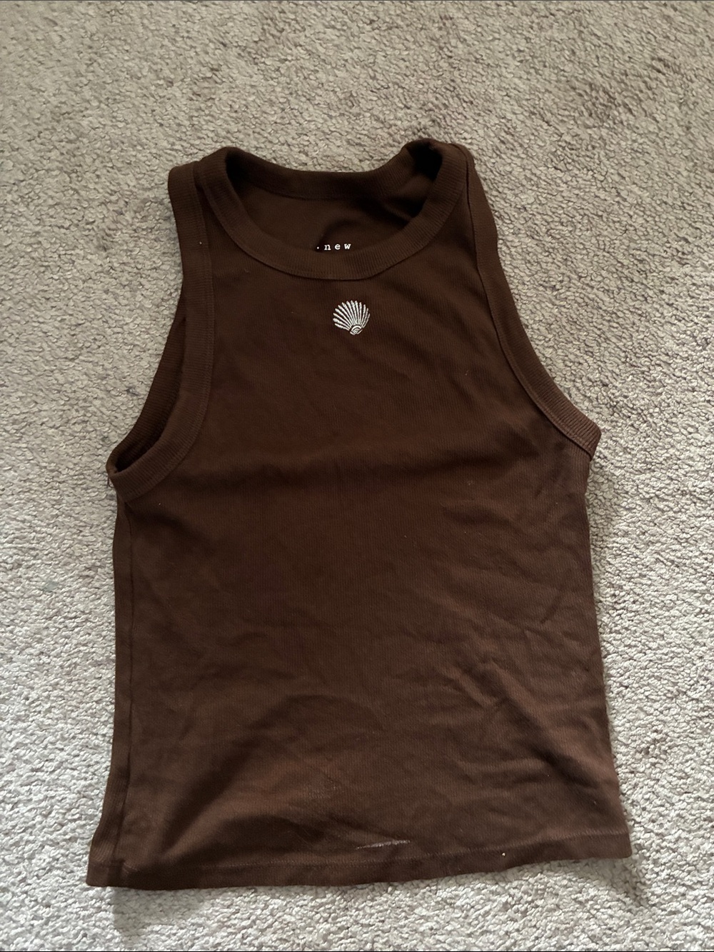 a new day Brown Ribbed Shell Logo Tank Top